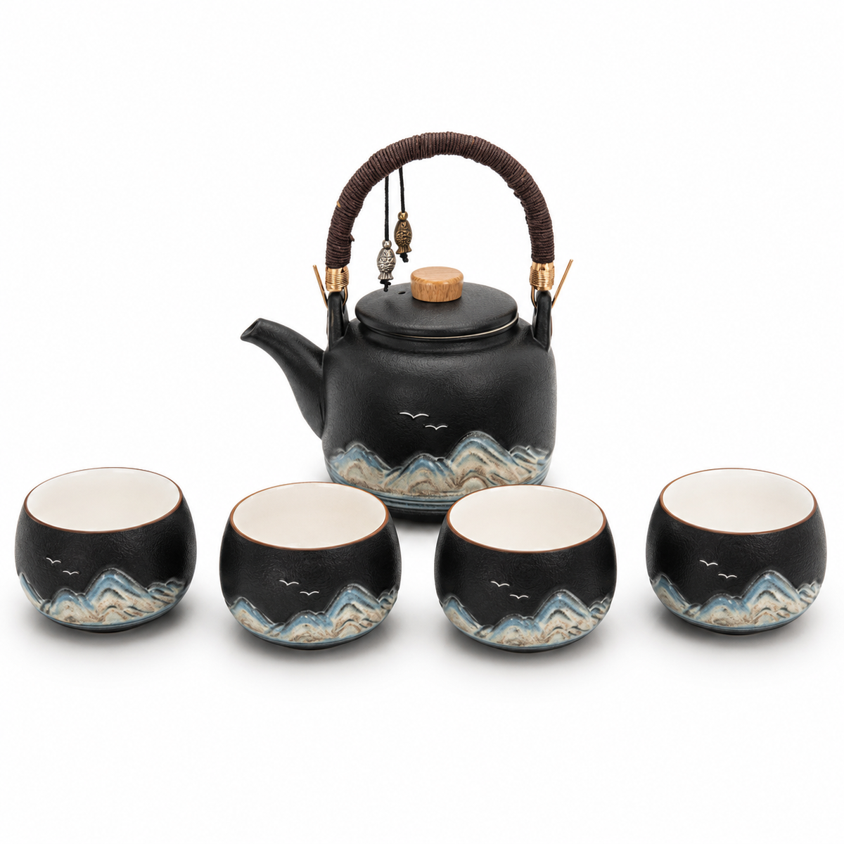 Mountain Horizon Ceramic Tea Set – Teapot & 4 Cups