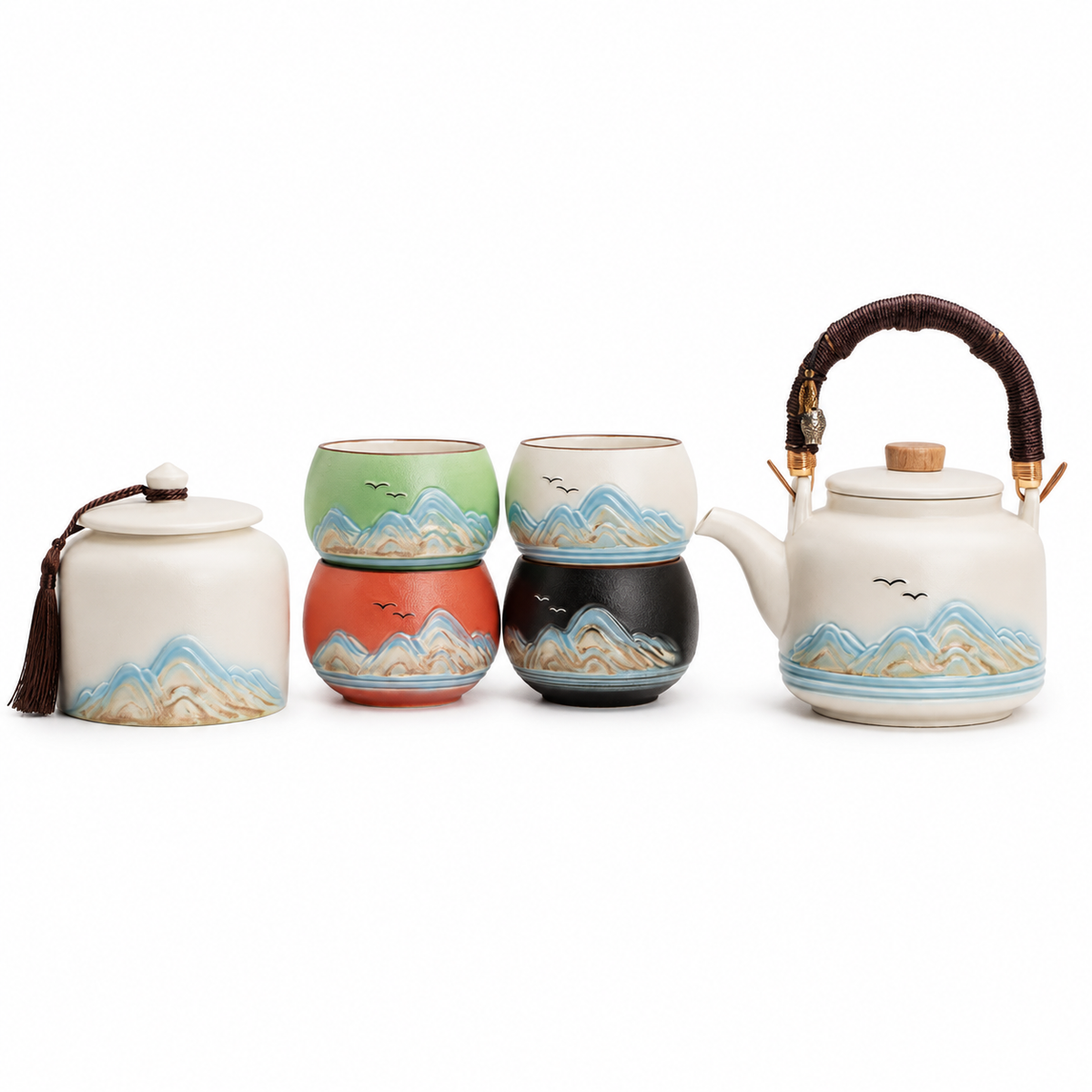 Mountain Horizon Ceramic Tea Set – Teapot & 4 Cups