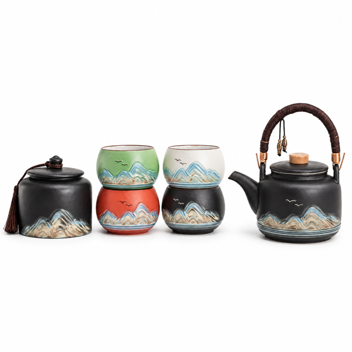 Mountain Horizon Ceramic Tea Set – Teapot & 4 Cups