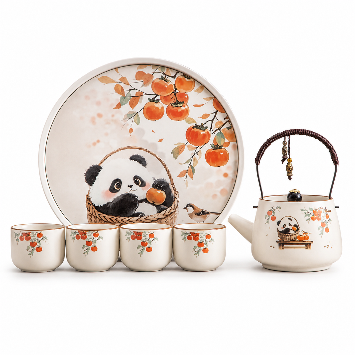 Eastern Garden Ceramic Tea Set – Teapot, 4 Cups & Tray