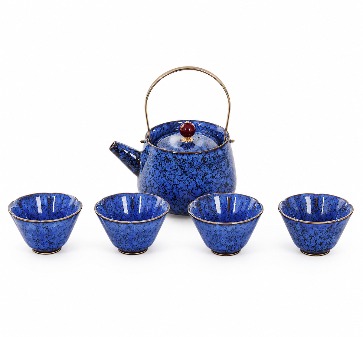 Verdant Kiln-Change Ceramic Tea Set – Teapot & 4 Cups