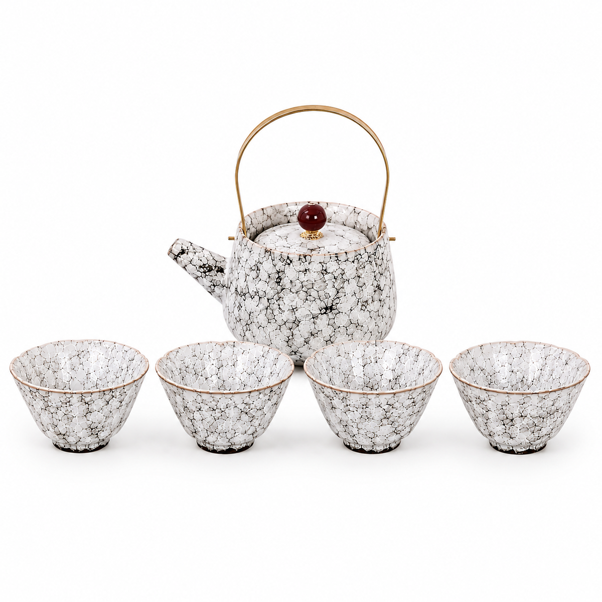Verdant Kiln-Change Ceramic Tea Set – Teapot & 4 Cups