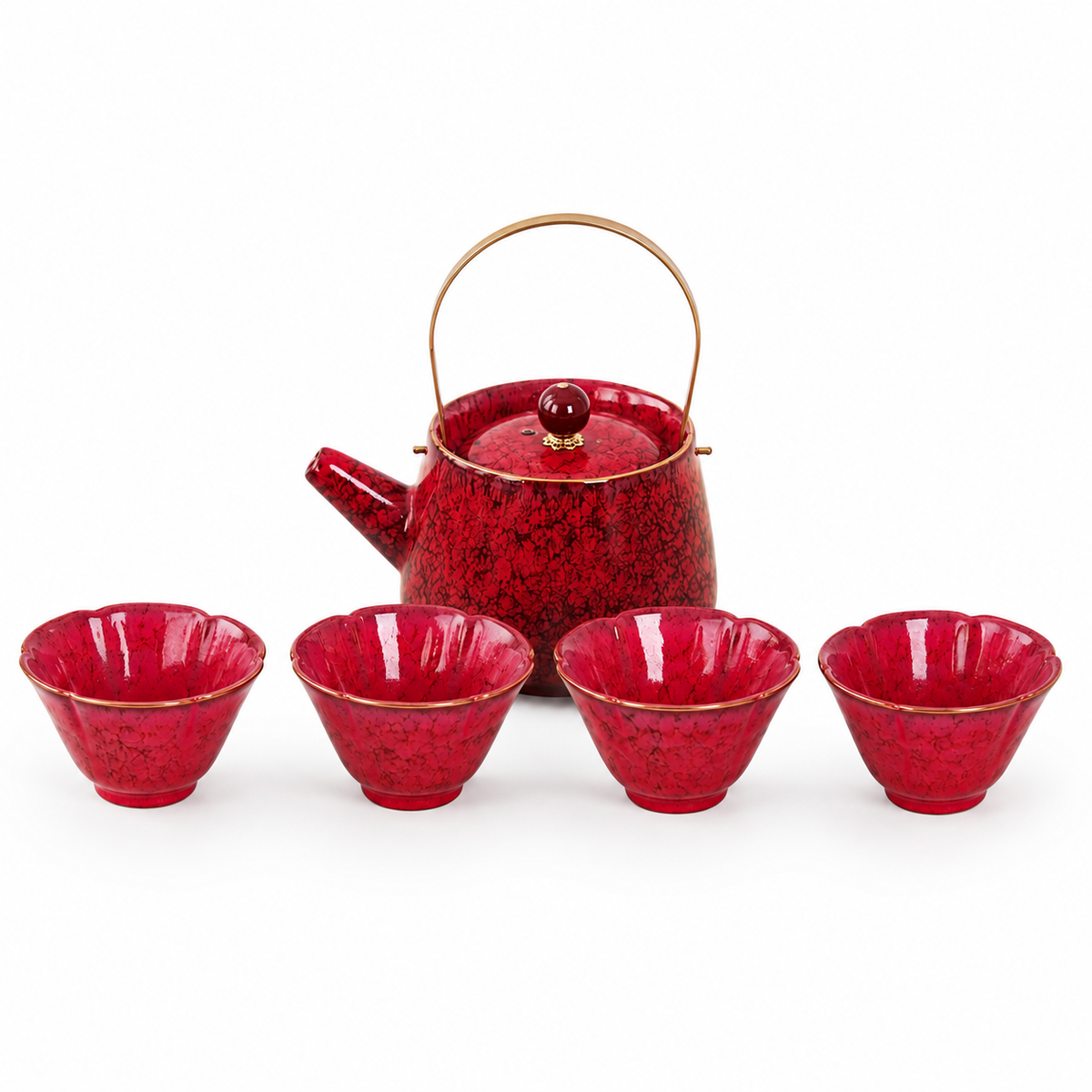 Verdant Kiln-Change Ceramic Tea Set – Teapot & 4 Cups