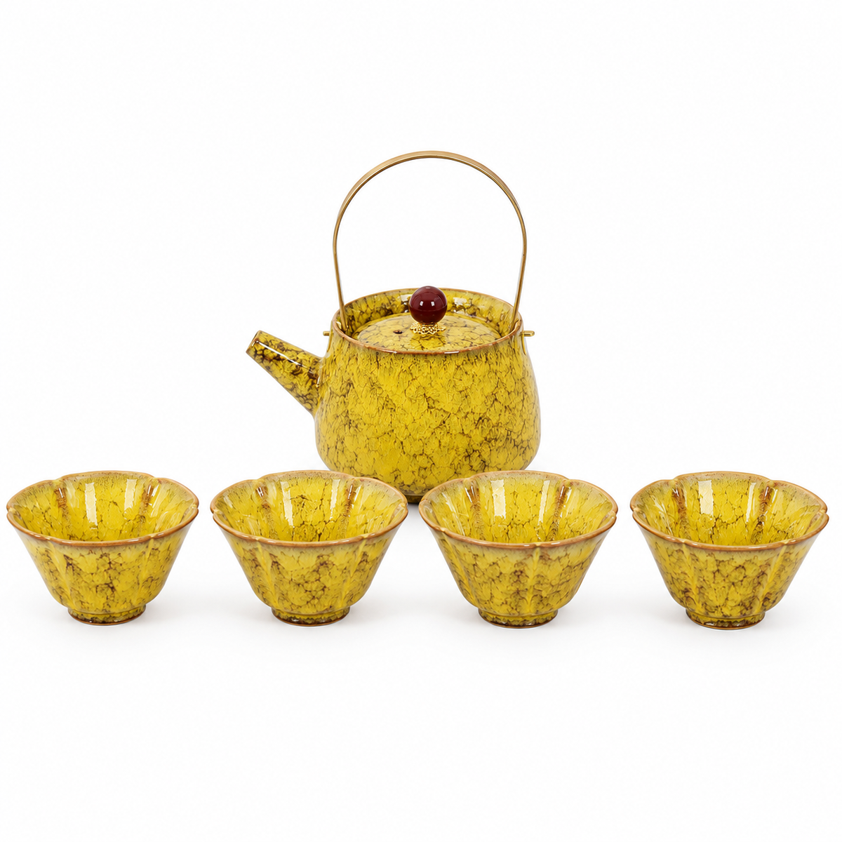 Verdant Kiln-Change Ceramic Tea Set – Teapot & 4 Cups