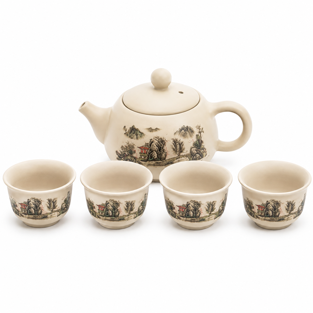 Thousand Li Landscape Tea Set – Teapot, 4 Cups & Tray