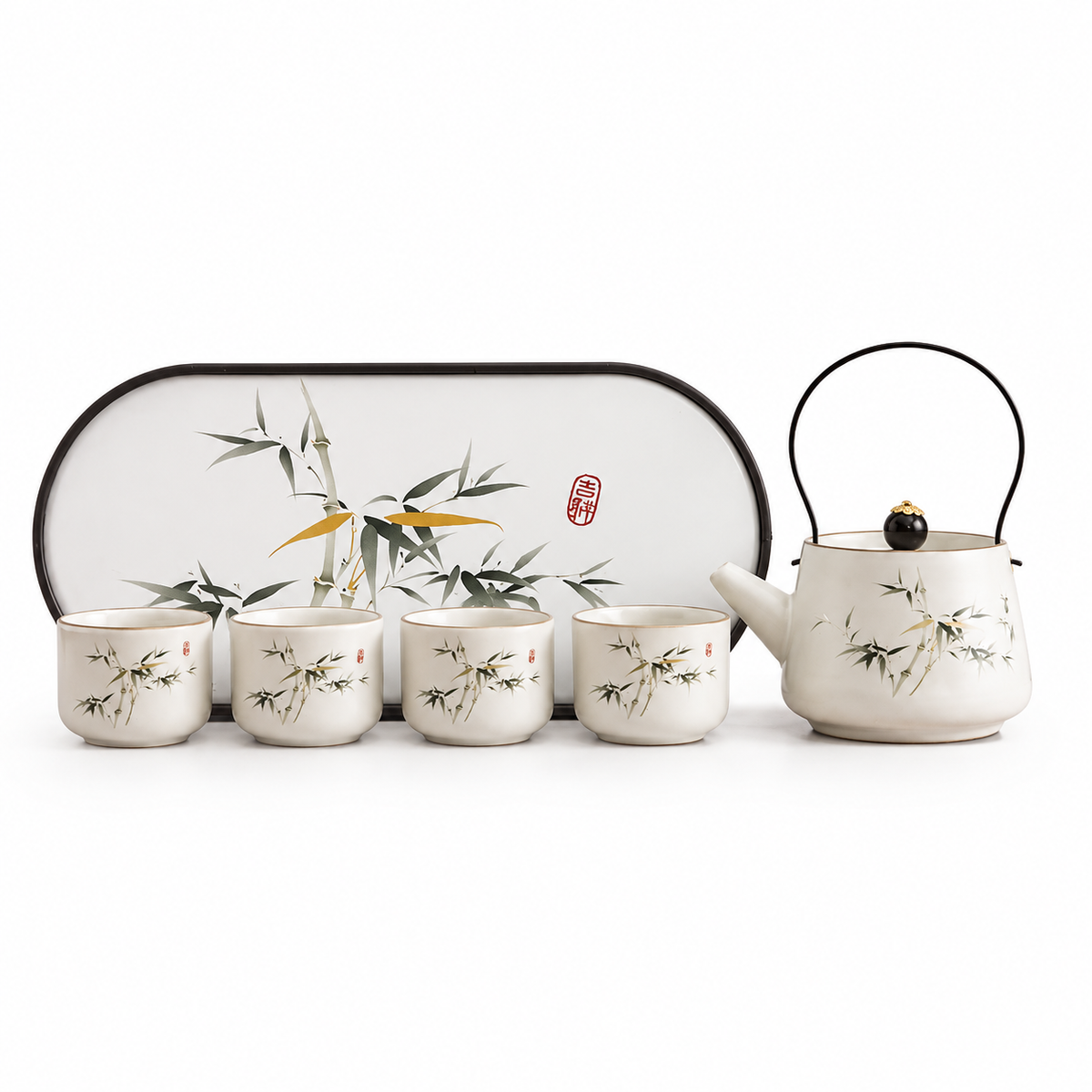 Flourishing Garden Ceramic Tea Set – Teapot 4 Cups & Tray