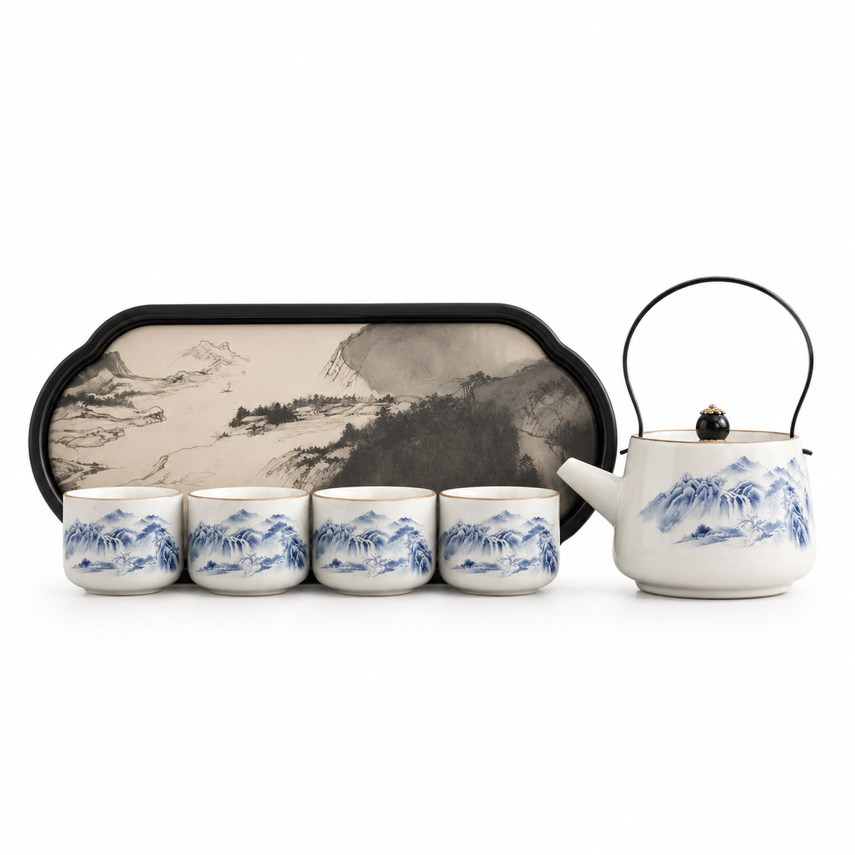 Flourishing Garden Ceramic Tea Set – Teapot 4 Cups & Tray