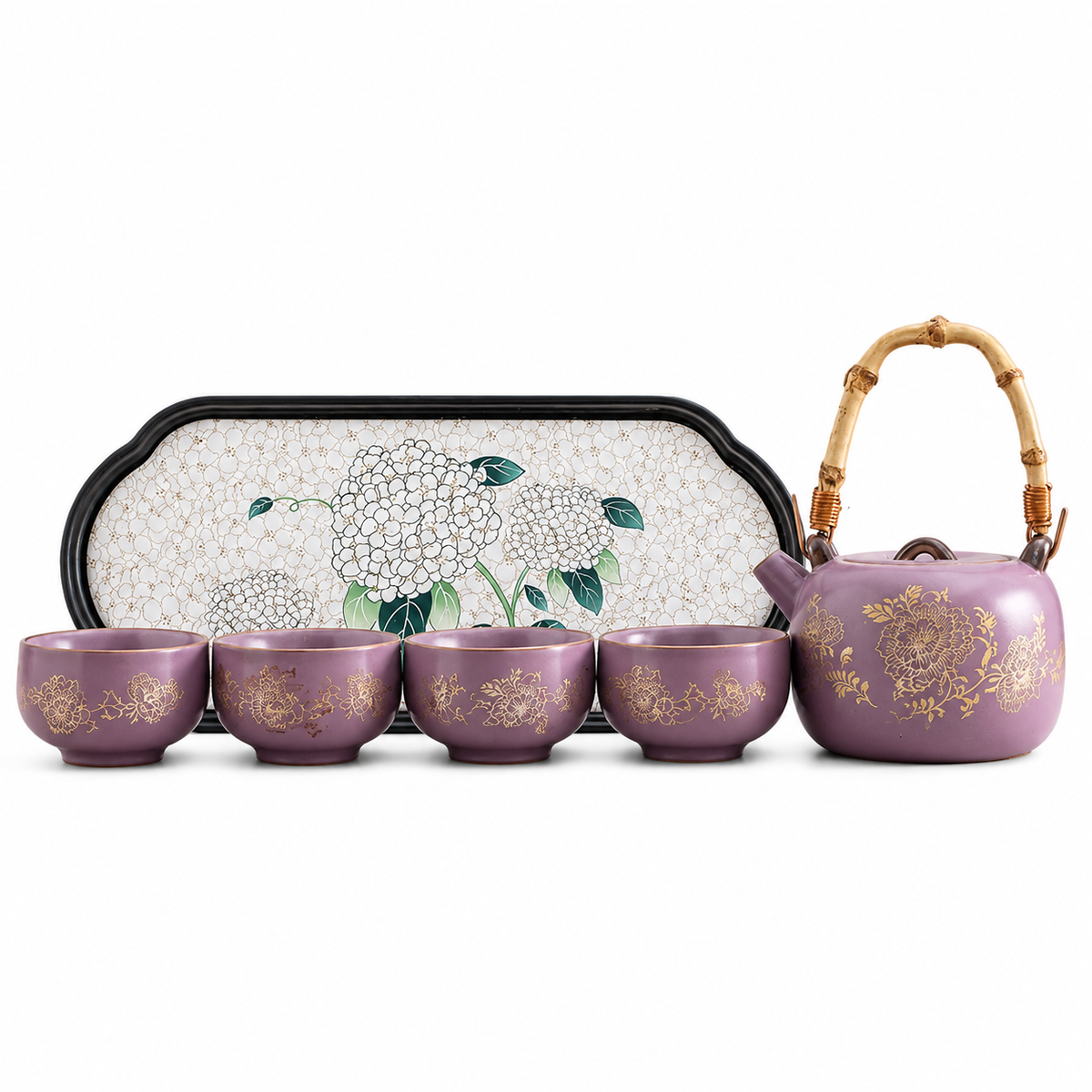 Flourishing Garden Ceramic Tea Set – Teapot 4 Cups & Tray