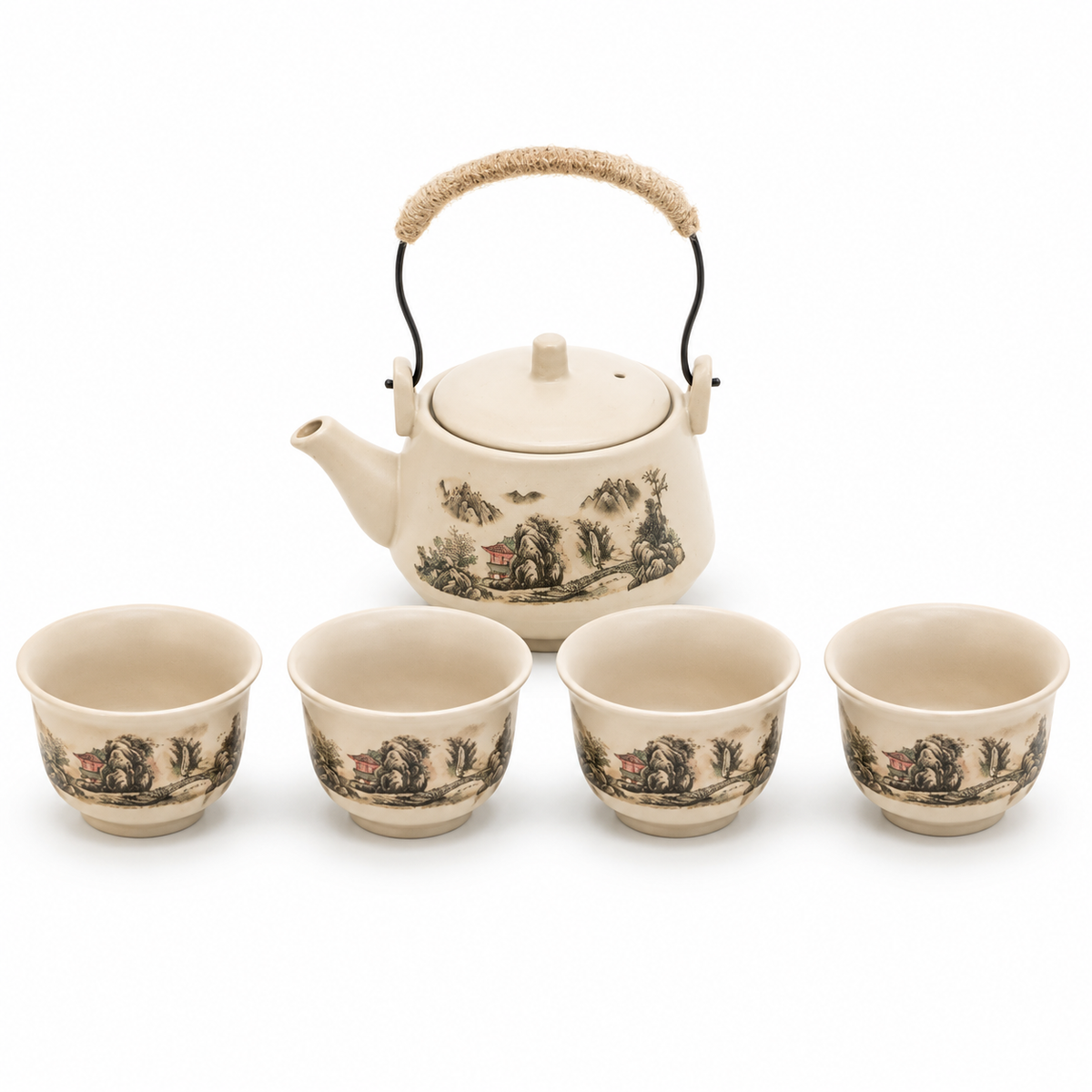 Thousand Li Landscape Tea Set – Teapot, 4 Cups & Tray
