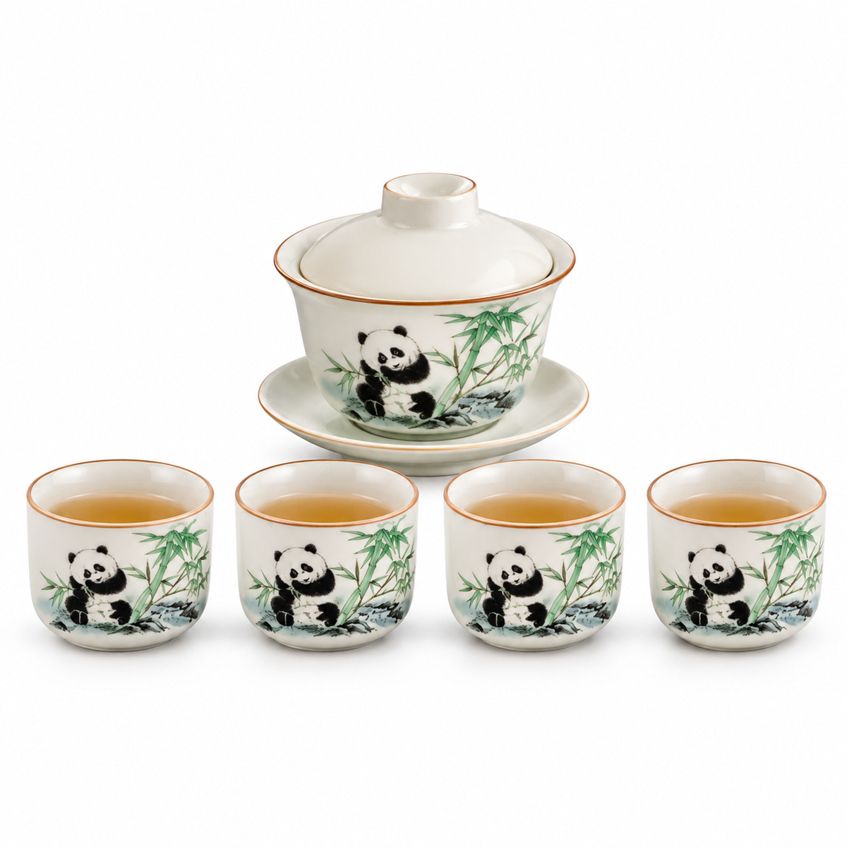 Ink Bamboo Ceramic Tea Set – 190 mL Teapot 4 Cups & Tray