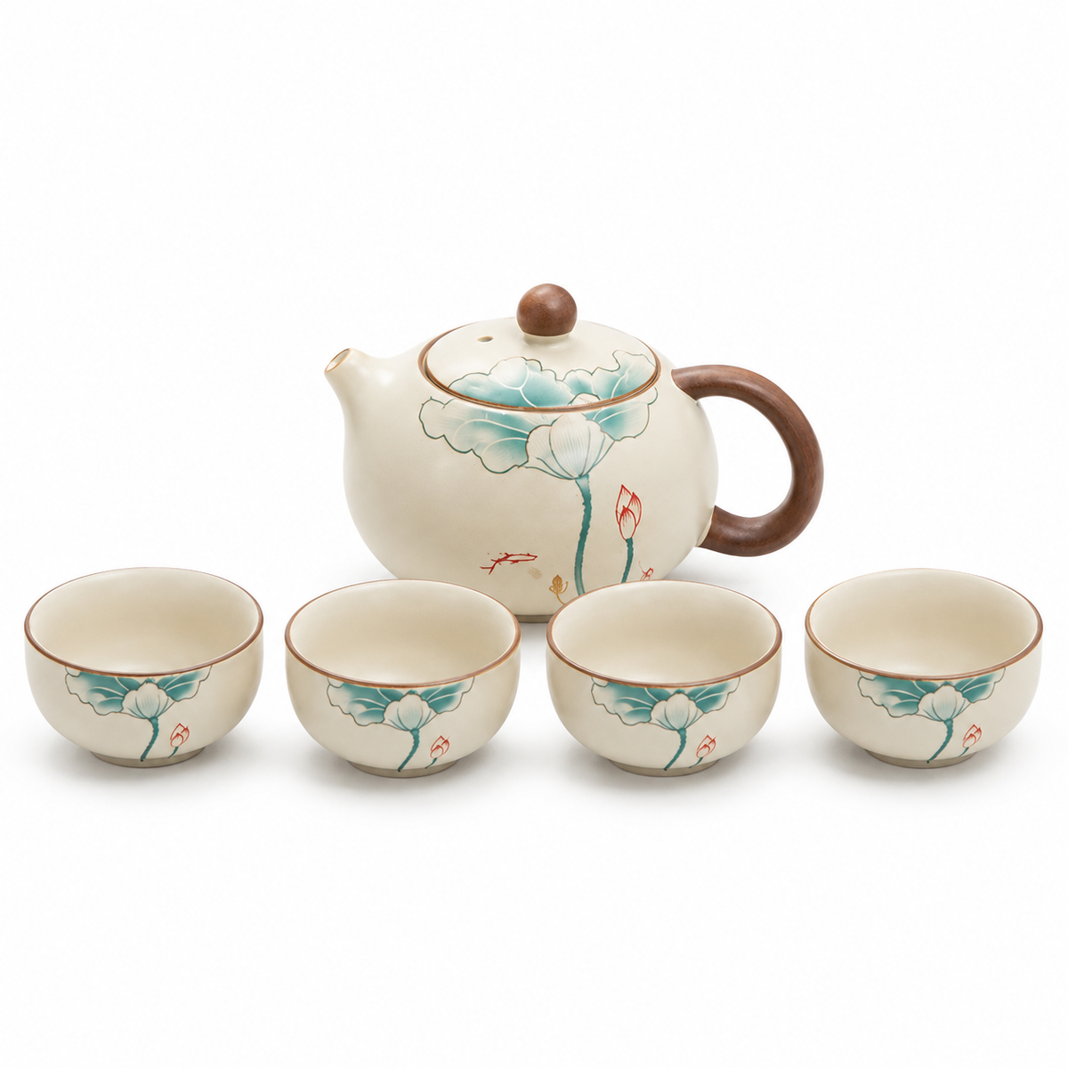 Lotus Blossom Ru Ware Tea Set – Teapot & 4 Cups