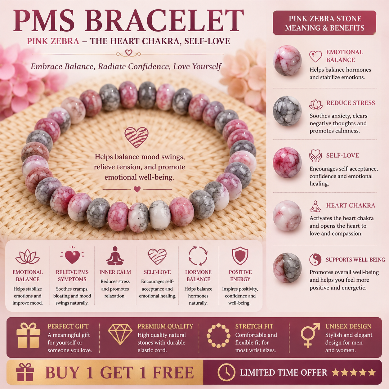 PMS Balance Bracelet™ | Self-Care Crystal Bracelet for Emotional Harmony