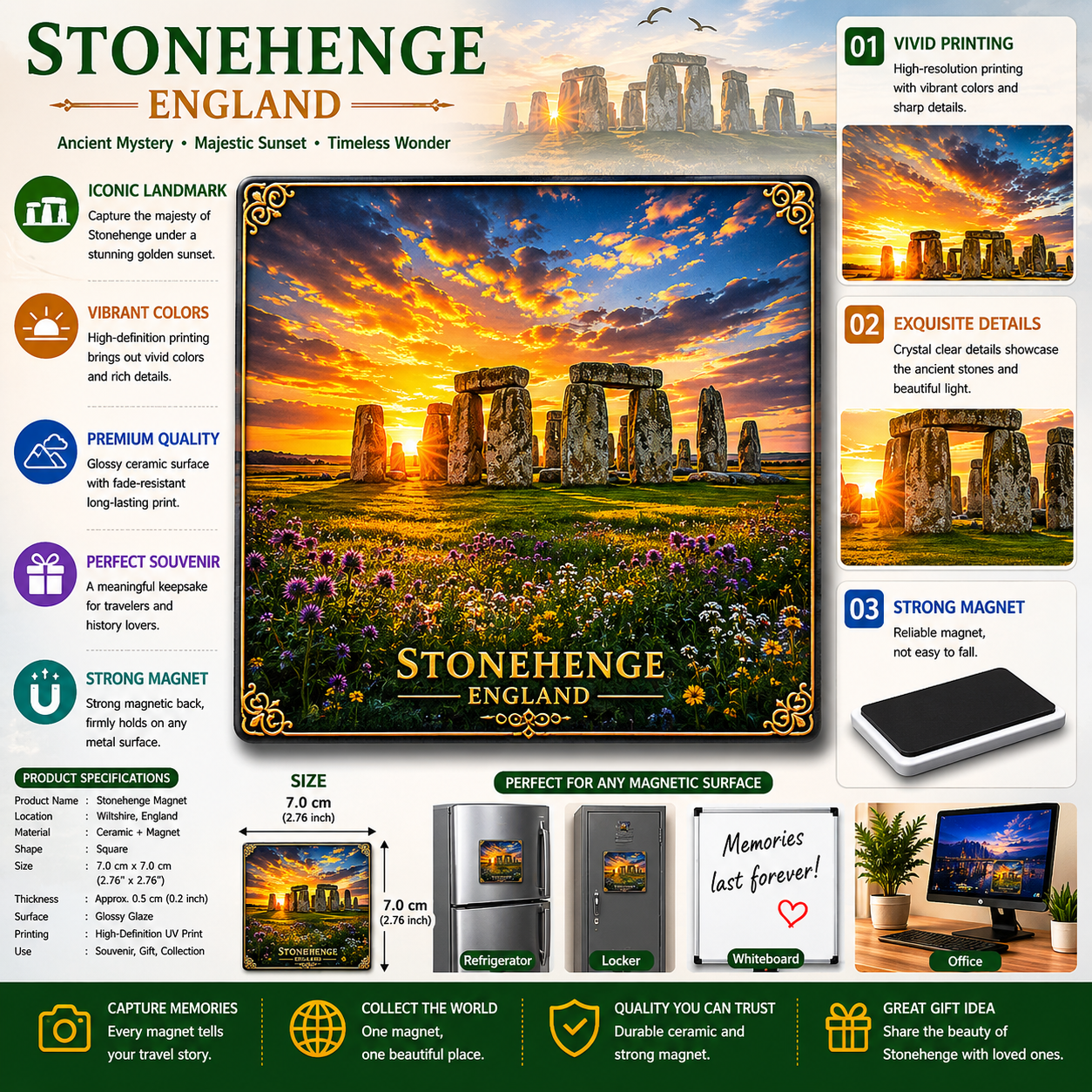 Stonehenge Sunset Ceramic Fridge Magnet