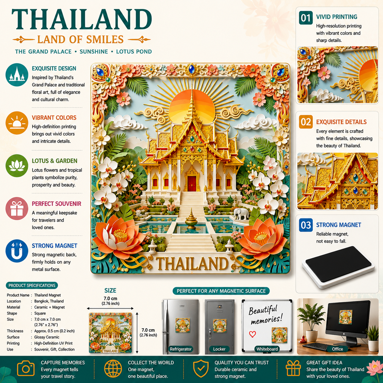 Thailand Grand Palace Lotus Magnet