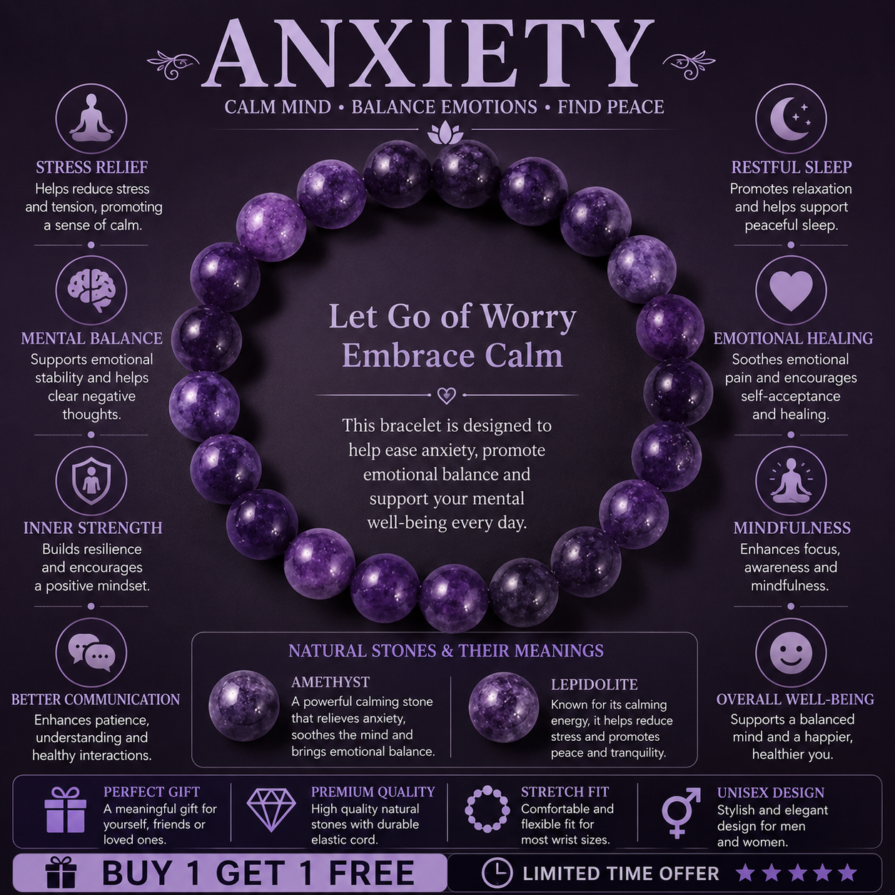 Amethyst Calm Mind Bracelet™ | Crystal Bracelet for Peace & Emotional Balance