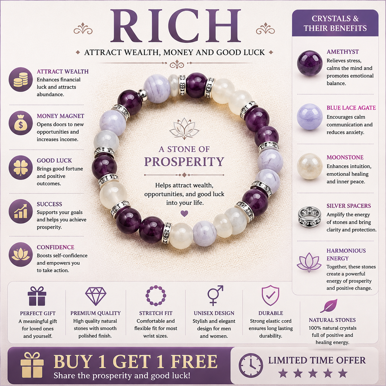 Lavender Serenity Bracelet™ | Crystal Bracelet for Peace & Emotional Balance