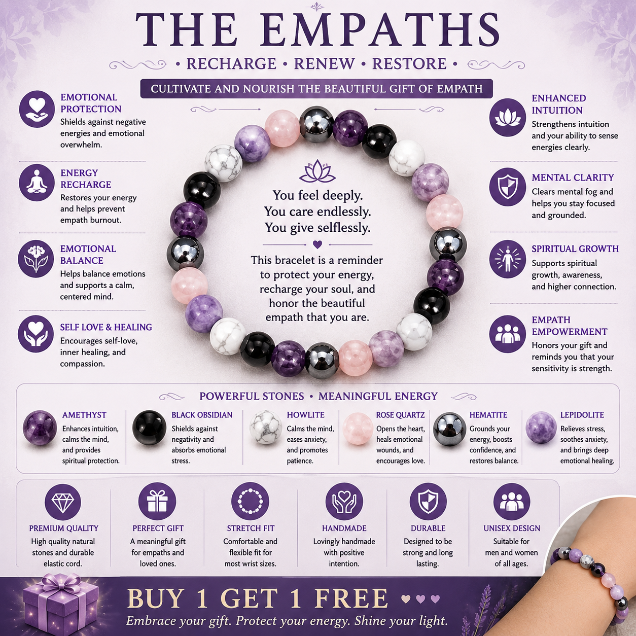 The Empath's Recharge Bracelet™ | Crystal Bracelet for Emotional Balance & Energy Protection