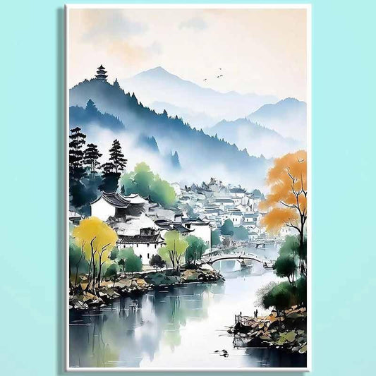 Jiangnan Water Town Wooden Puzzle – Chinese Landscape Art Jigsaw, Oriental Healing Puzzle Decor for Adults & Teens JN010