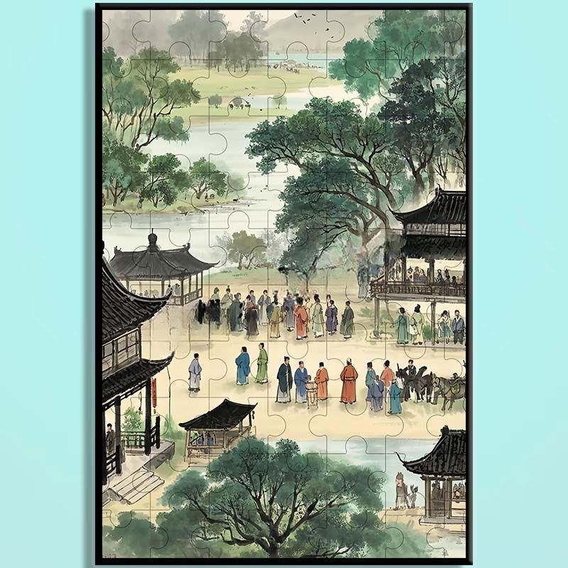 Tang Dynasty Chinese Wooden Jigsaw Puzzle – Ancient Chinese Cityscape Puzzle, Guochao Art Puzzle, Premium Wooden Wall Decor For Adults