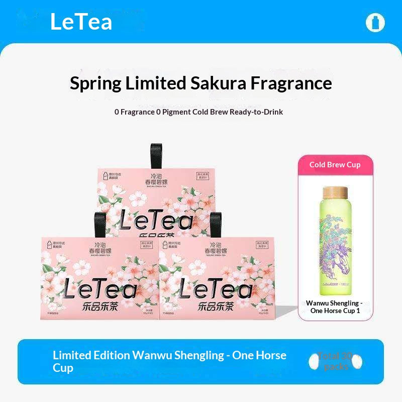LeTea Sakura Green Tea Cold Brew Set – Limited Spring Edition Japanese Cherry Blossom Tea Bags with Color-Changing Bottle | Oriental Wellness Tea Collection