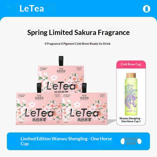LeTea Sakura Green Tea Cold Brew Set – Limited Spring Edition Japanese Cherry Blossom Tea Bags with Color-Changing Bottle | Oriental Wellness Tea Collection