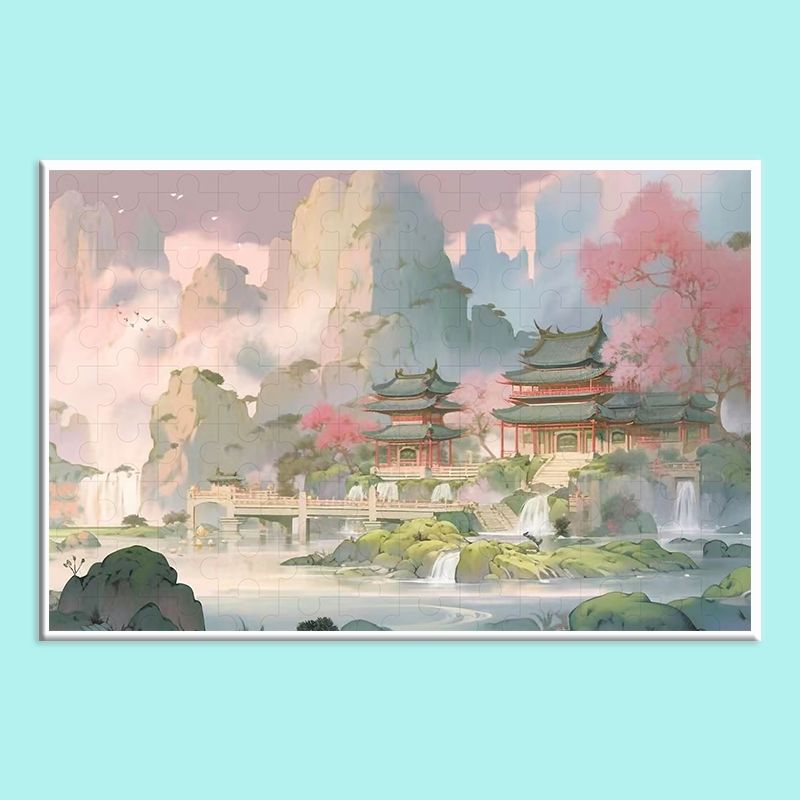 Chinese Landscape Wooden Jigsaw Puzzle – Traditional Shan Shui Mountain River Puzzle, Oriental Zen Art Puzzle, Premium Wooden Wall Decor For Adults