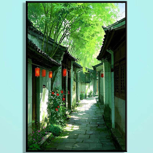 Jiangnan Alley Wooden Puzzle – Chinese Water Town Jigsaw Art, Oriental Healing Landscape Puzzle for Adults & Cozy Home Decor JNXX010