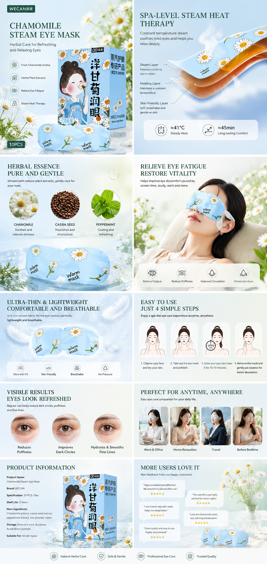 Chamomile Steam Eye Mask | Self-Heating Eye Mask for Relaxation, Sleep & Wellness