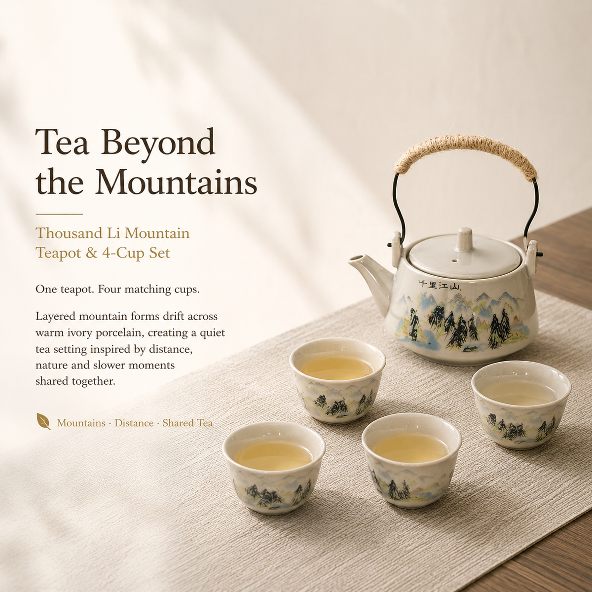 Thousand Li Landscape Tea Set – Teapot, 4 Cups & Tray