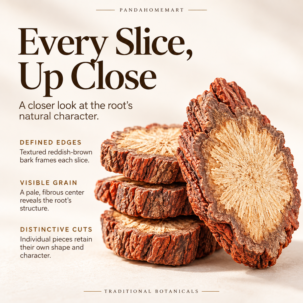 Dried Danshen Root Slices with Rust Red Edges and Golden Centers