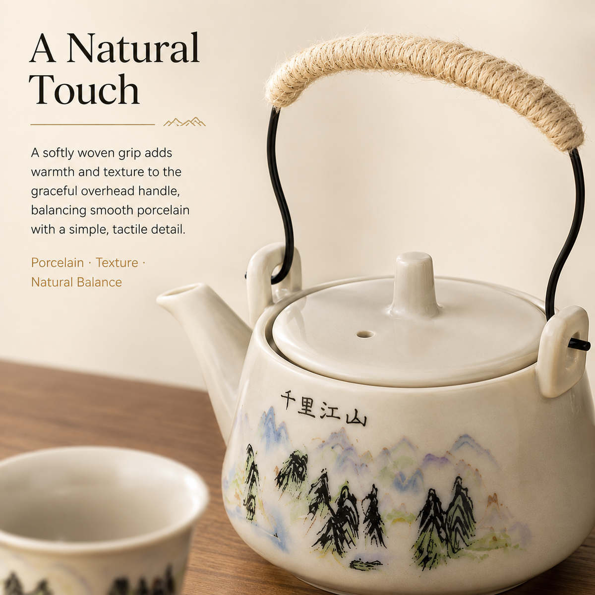 Thousand Li Landscape Tea Set – Teapot, 4 Cups & Tray