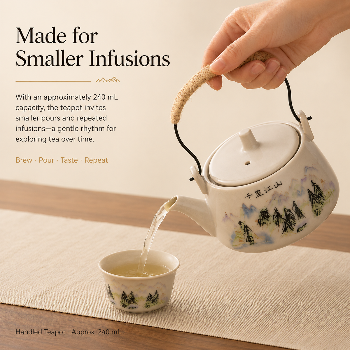 Thousand Li Landscape Tea Set – Teapot, 4 Cups & Tray