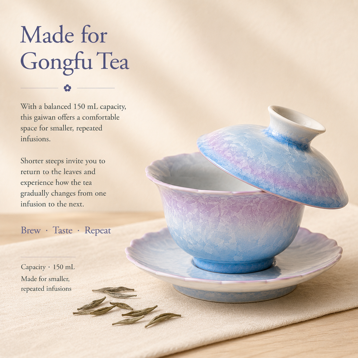 Frosted Blossom Ceramic Gaiwan – 150 mL