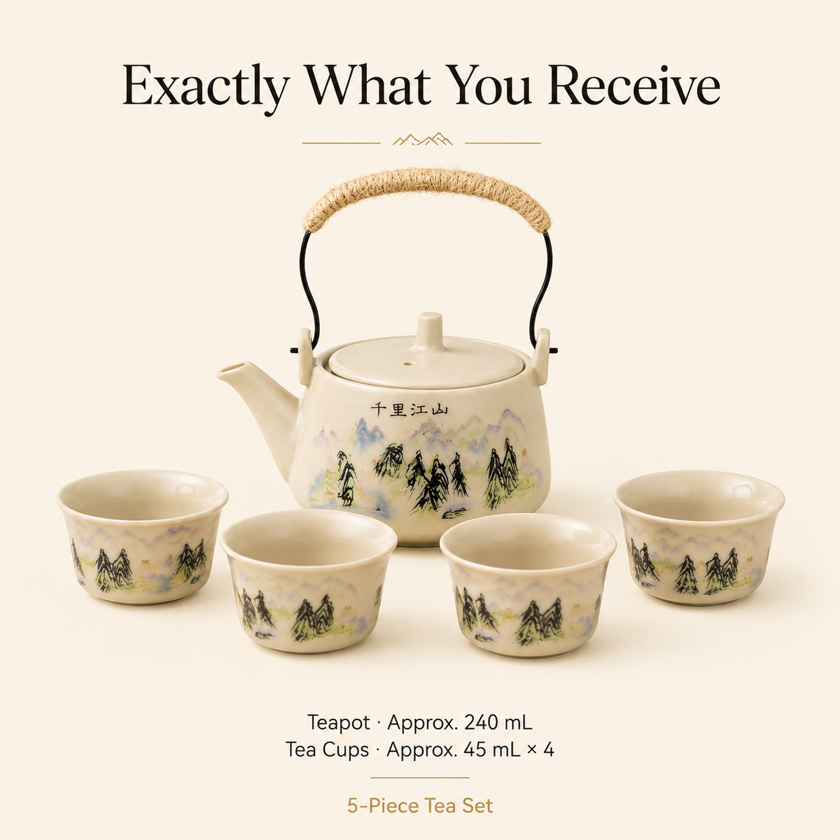 Thousand Li Landscape Tea Set – Teapot, 4 Cups & Tray