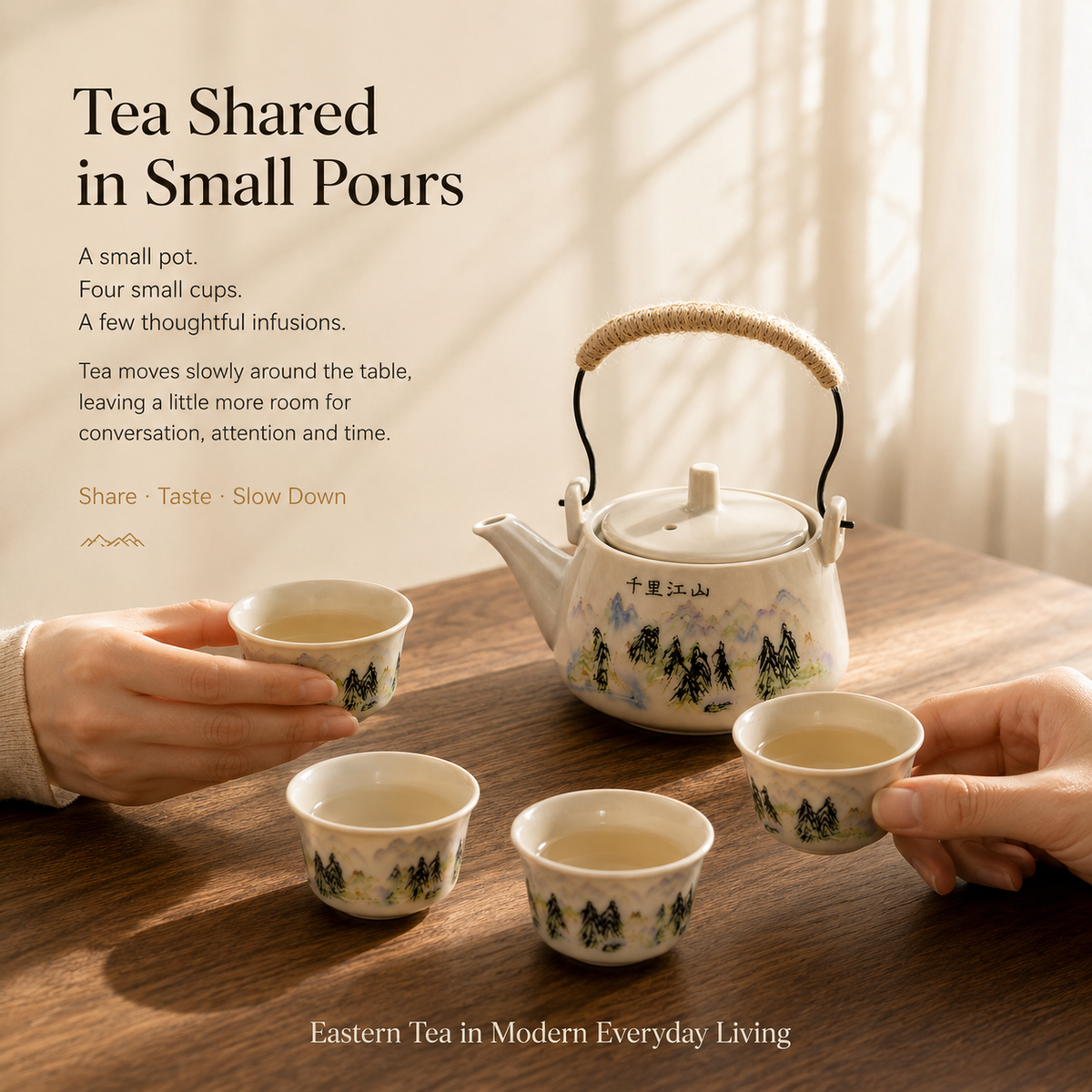 Thousand Li Landscape Tea Set – Teapot, 4 Cups & Tray