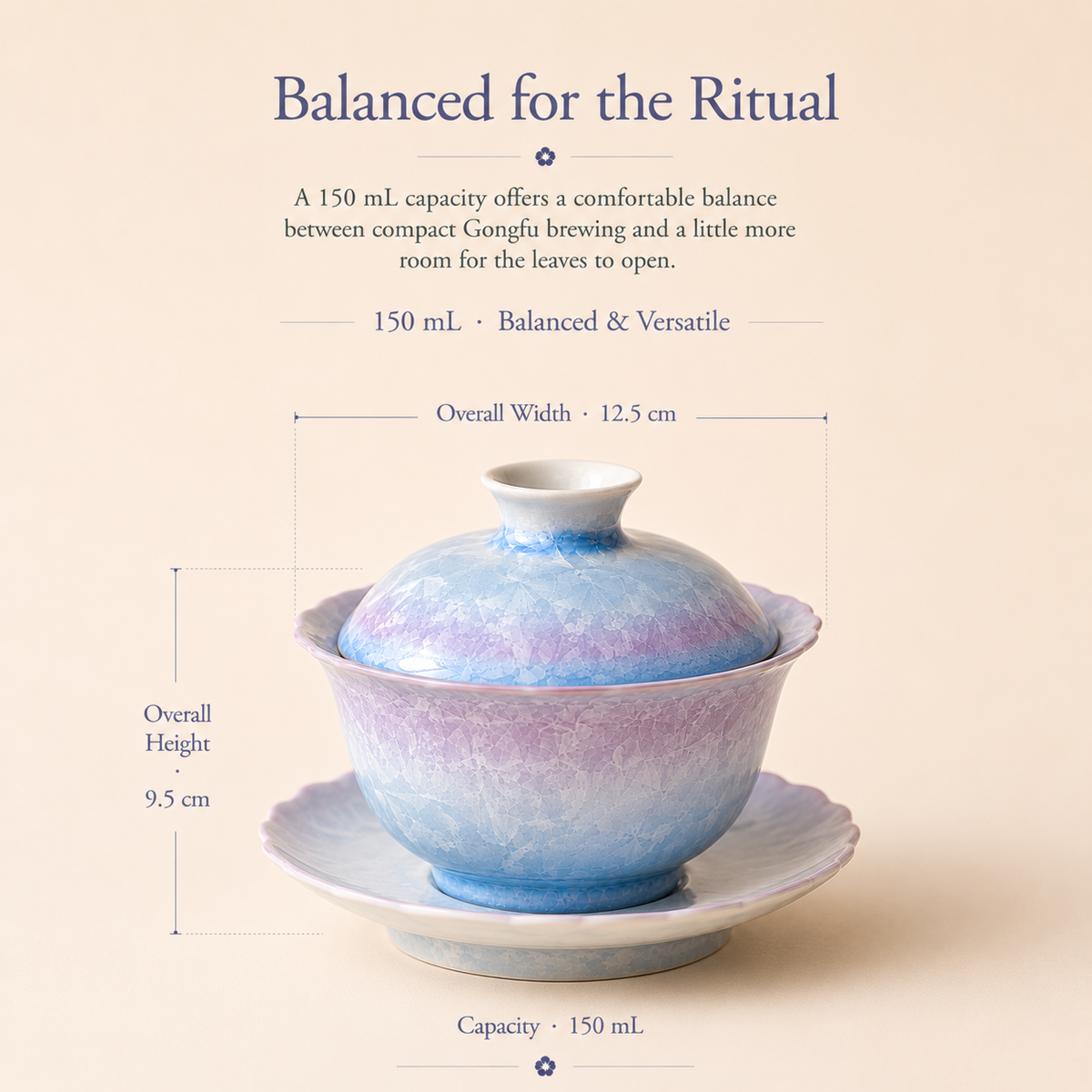 Frosted Blossom Ceramic Gaiwan – 150 mL