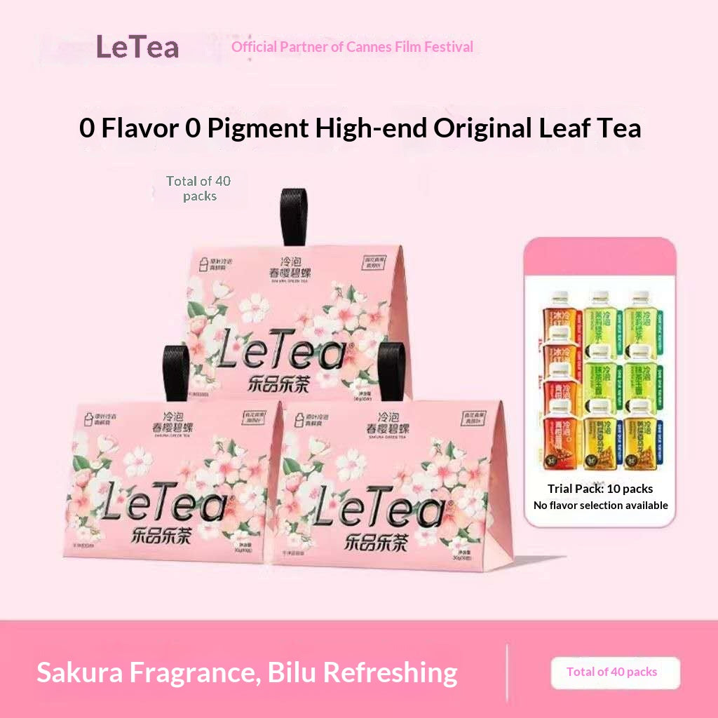 LeTea Sakura Bi Luo Chun Cold Brew Tea – Premium Chinese Green Tea with Cherry Blossom Aroma | Oriental Floral Wellness Tea 40-Pack