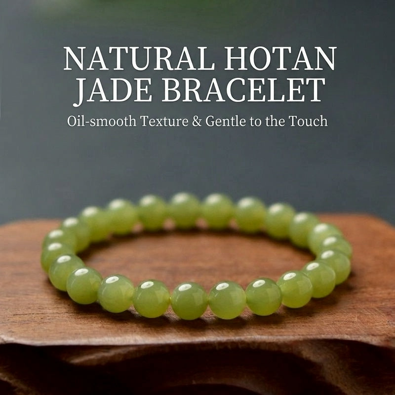 Natural Hetian Jade Bracelet – Oriental Healing Gemstone Bracelet, Minimalist Green Jade Energy Jewelry for Women