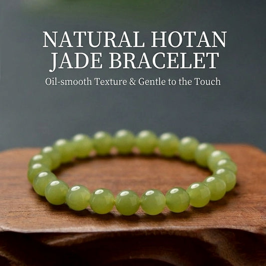 Natural Hetian Jade Bracelet – Oriental Healing Gemstone Bracelet, Minimalist Green Jade Energy Jewelry for Women