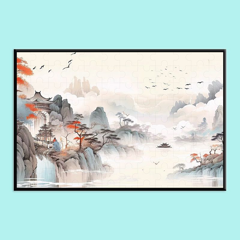 Chinese Landscape Wooden Jigsaw Puzzle – Traditional Shan Shui Mountain River Puzzle, Oriental Zen Art Puzzle, Premium Wooden Wall Decor For Adults