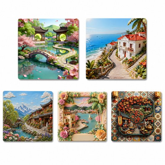 Southern China Garden &amp; Coastal Charm Collection™ 5-Piece Premium China Scenic Fridge Magnet Set