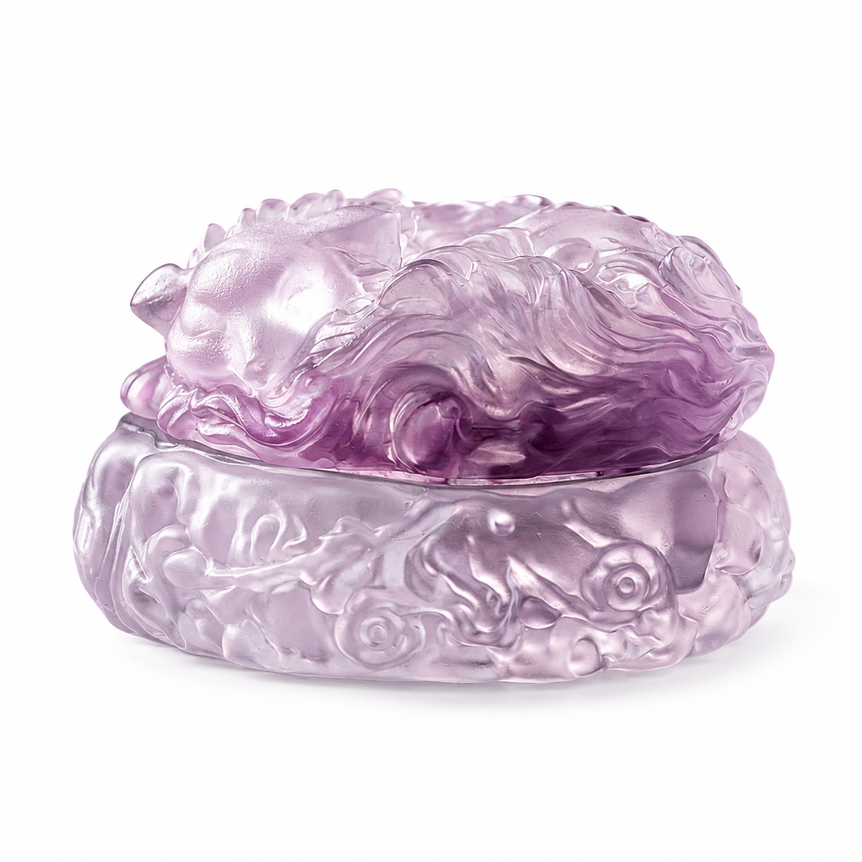 Handcrafted purple crystal glass Nine-Tailed Fox Incense Burner inspired by East Asian mythology, designed for meditation, tea ceremonies, and elegant Zen home décor.