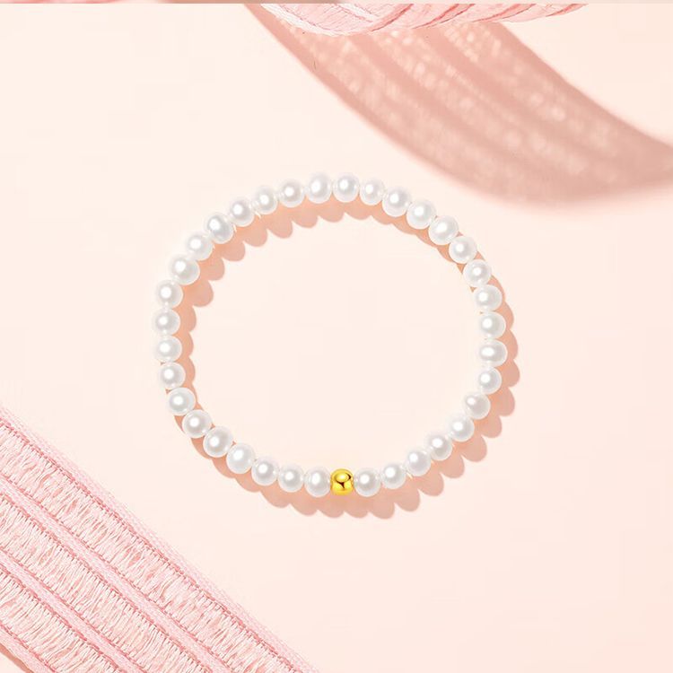 Natural Freshwater Pearl Bracelet with Gold Bead – Elegant Feng Shui Pearl Jewelry for Women, Minimalist Lucky Bracelet, Quiet Luxury Healing Gift