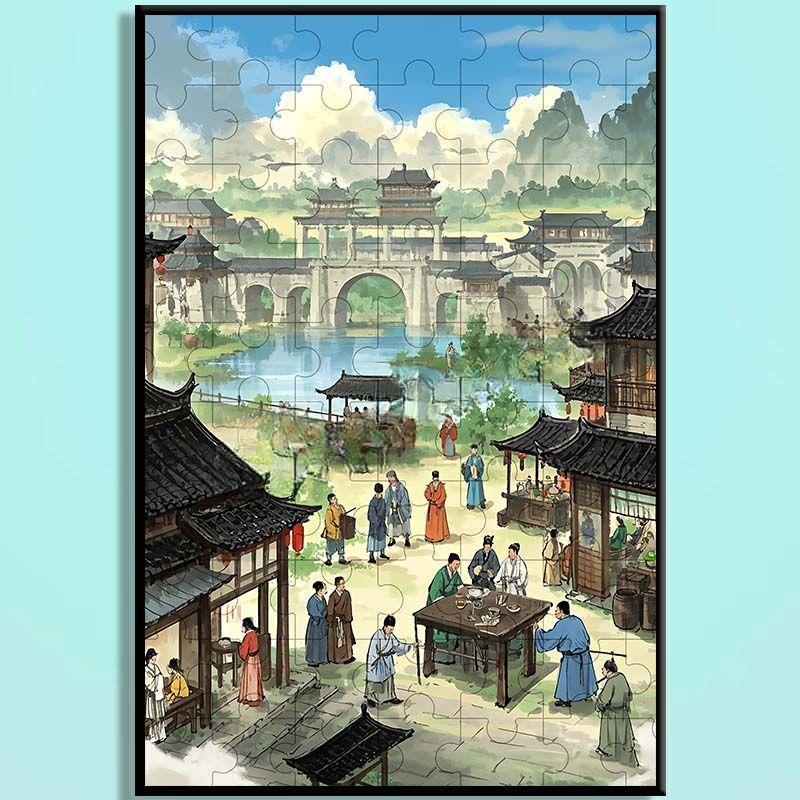 Tang Dynasty Chinese Wooden Jigsaw Puzzle – Ancient Chinese Cityscape Puzzle, Guochao Art Puzzle, Premium Wooden Wall Decor For Adults