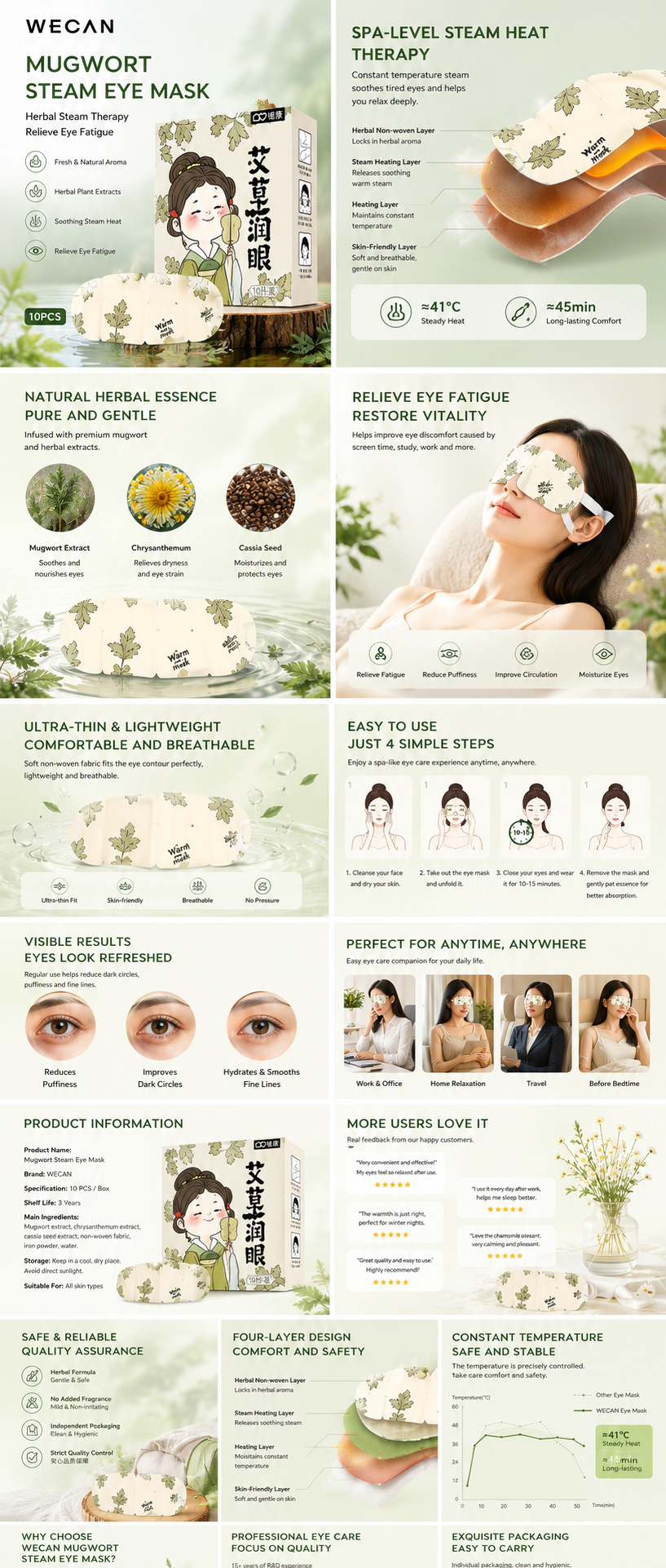 Mugwort Steam Eye Mask | Oriental Herbal Self-Heating Eye Mask for Relaxation & Sleep