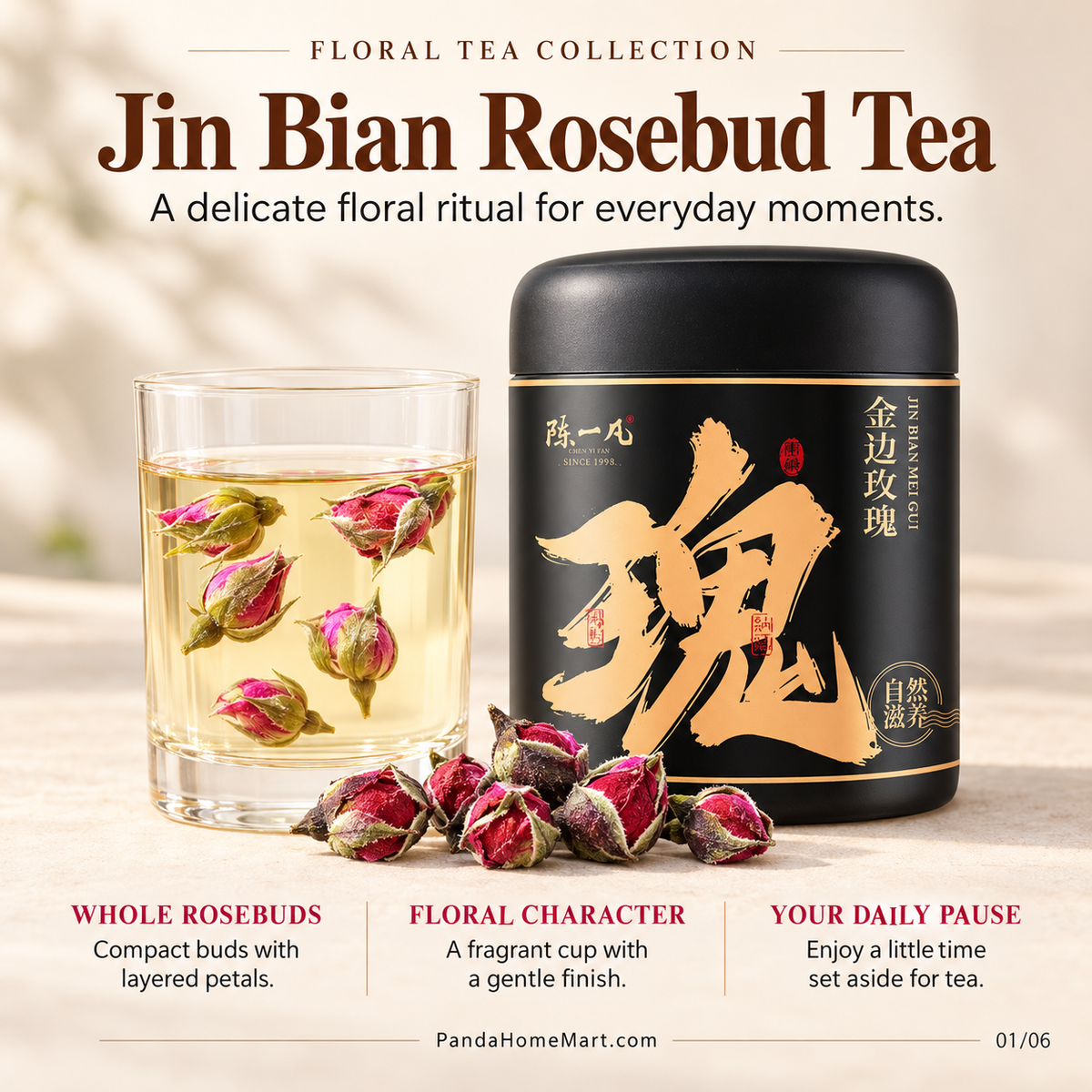 Golden Edge Rose Tea 70g Whole Dried Rose Buds