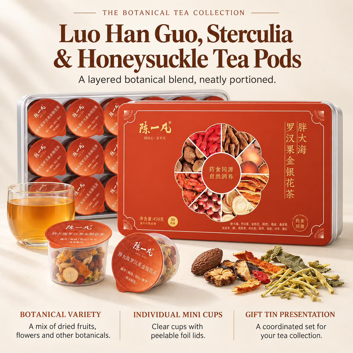 Luo Han Guo, Sterculia & Honeysuckle Tea Pods™ — 30 Pods