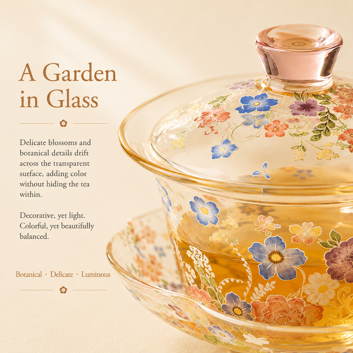 Botanical Blossom Glass Gaiwan – 100 mL