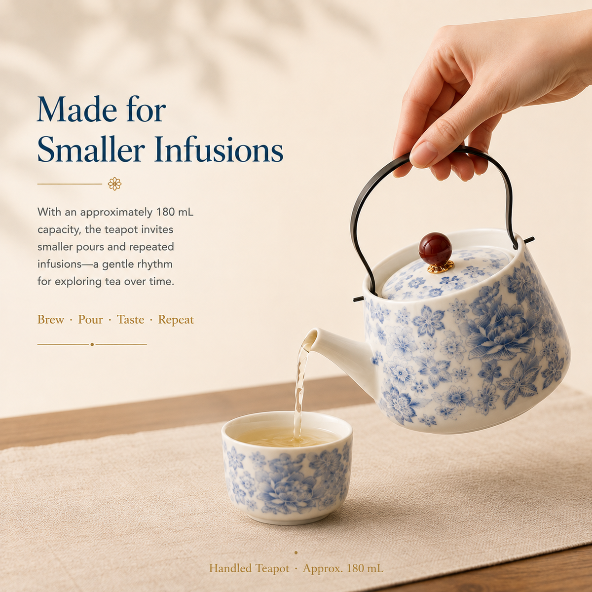 Blue Blossom Mutton Fat Jade Porcelain Tea Set – Teapot & 4 Cups