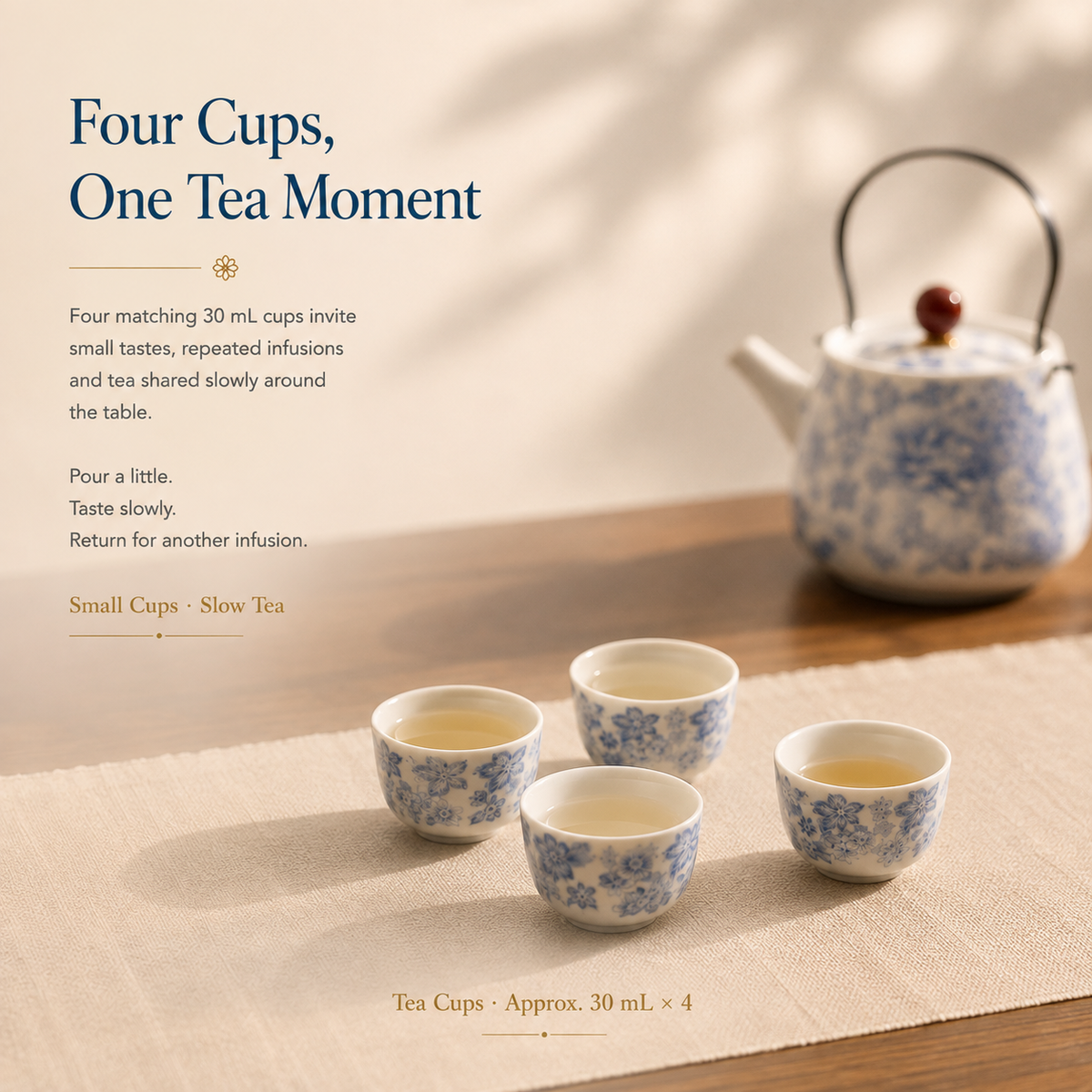 Blue Blossom Mutton Fat Jade Porcelain Tea Set – Teapot & 4 Cups
